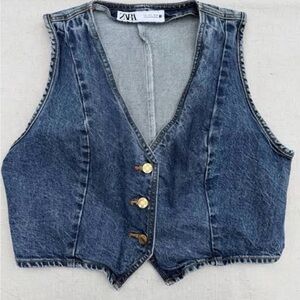 Zara Denim Blue Crop Vest